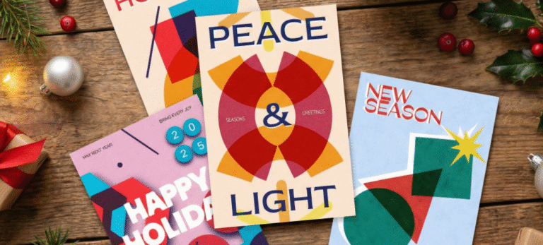 The rise of modern geometric Risograph-inspired holiday cards Kittl blog Thumbnail